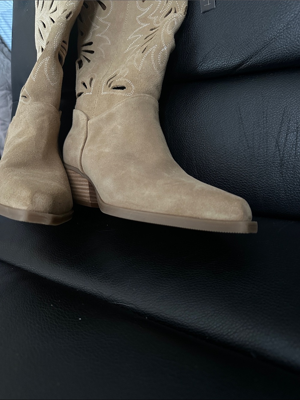 House of Harlow 1960 Beige Tan Suede Over-the-Knee Cutout Boots - Picture 5 of 6